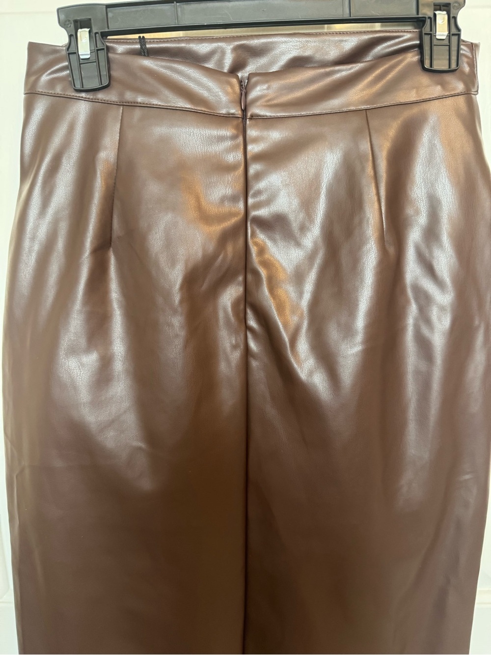 Commense Women’s Ruched Slit PU Faux Leather Midi Skirt Camel Size Small - Picture 6 of 11